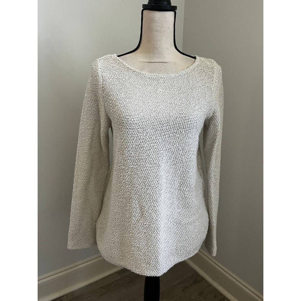 Grey Knit Office Chic Sweater XS Scandi Minimalist Textured Preppy Pullover Cozy